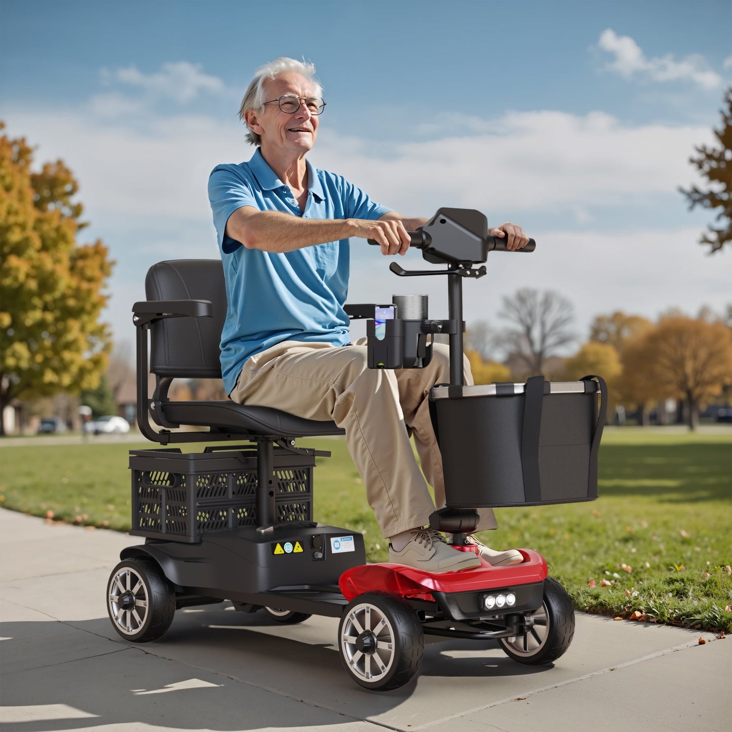 EAGLOG Upgrade 4 Wheels Mobility Scooter with Removable Battery, Compact Heavy Duty Mobile for Travel, Foldable Powered Wheelchair for Adult, 330lbs, Red