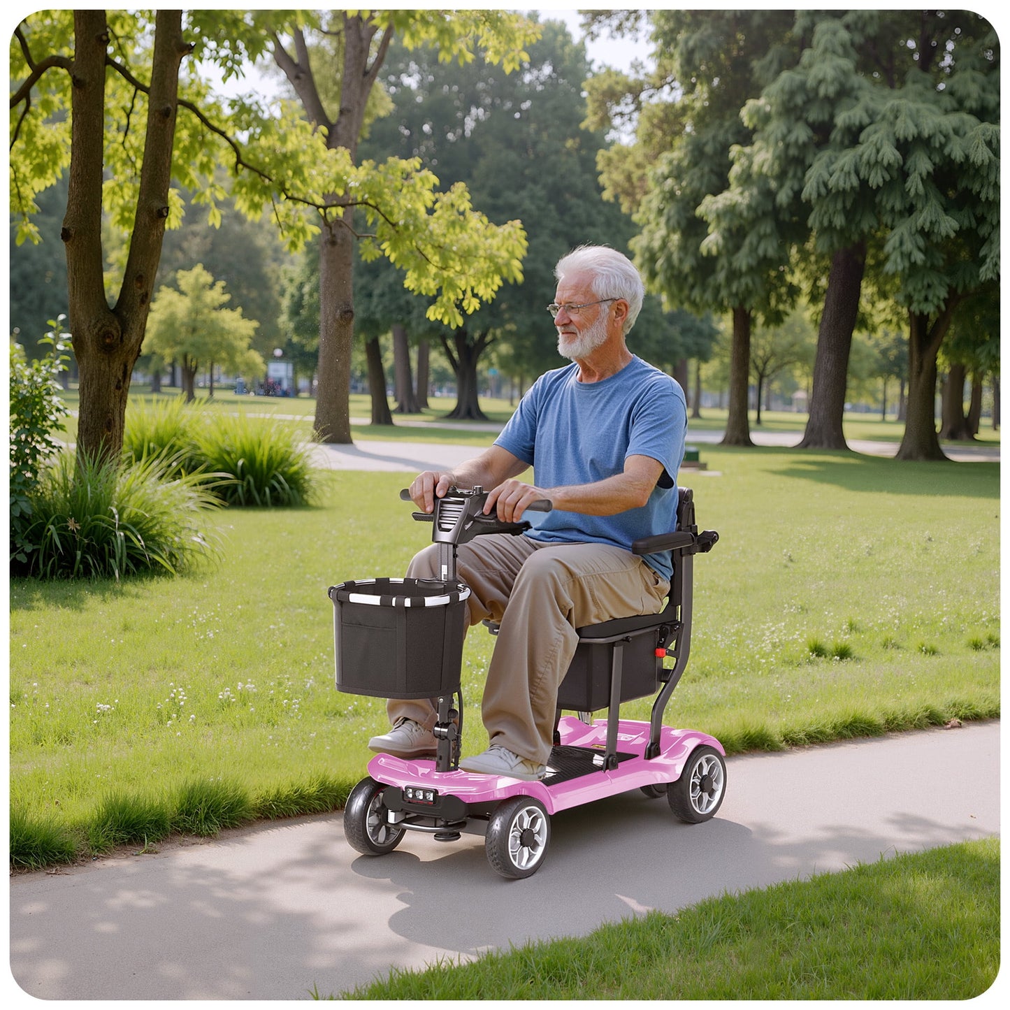EAGLOG Light Weight 4 Wheels Mobility Scooter for Seniors, Electric Folding Wheelchair Device for Travel, Pink