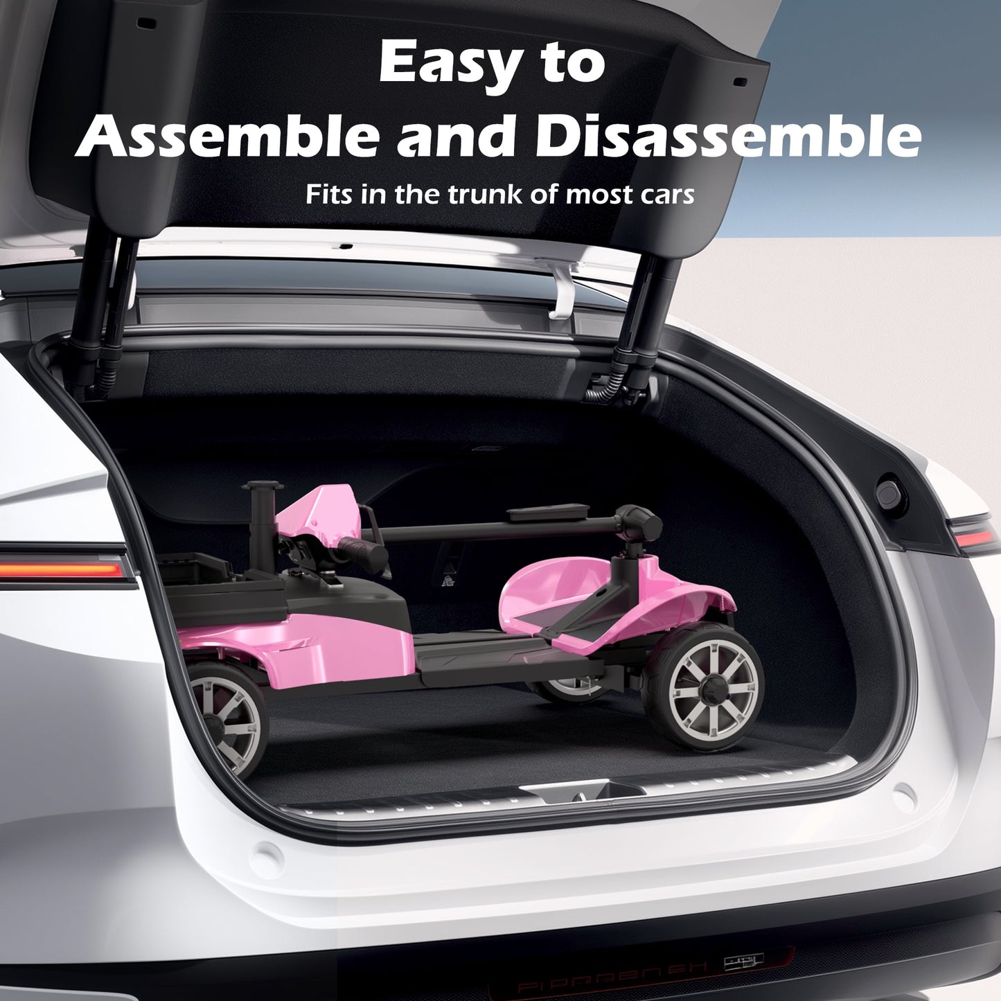 EAGLOG Upgrade 4 Wheels Mobility Scooter with Removable Battery, Compact Heavy Duty Mobile for Travel, Foldable Powered Wheelchair for Adult, 330lbs, Pink
