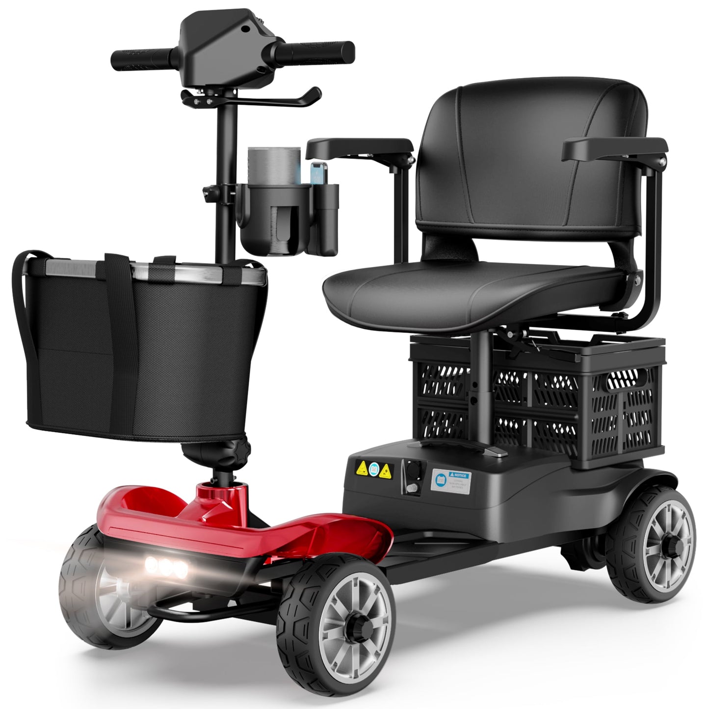 EAGLOG Upgrade 4 Wheels Mobility Scooter with Removable Battery, Compact Heavy Duty Mobile for Travel, Foldable Powered Wheelchair for Adult, 330lbs, Red