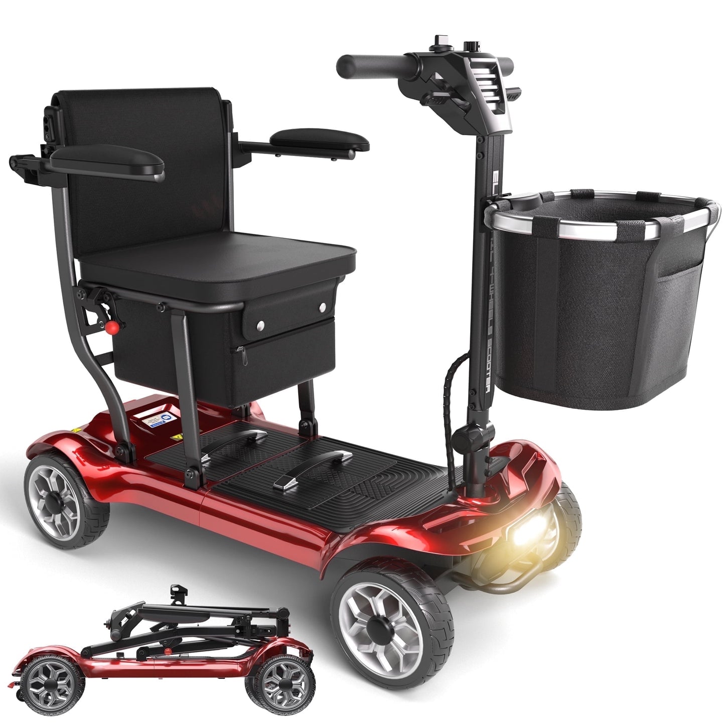 EAGLOG Light Weight 4 Wheels Mobility Scooter for Seniors, Electric Folding Wheelchair Device for Travel, Red