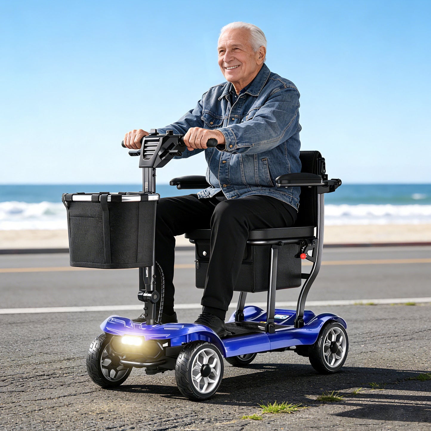 REARFIT Lightweight 4 Wheel Mobility Scooter for Seniors, Cruise Airport Approved, 43lb Foldable Mobility Scooter with Removable Lithium Battery for 24.8 Miles Travel, 300lbs Capacity, Blue