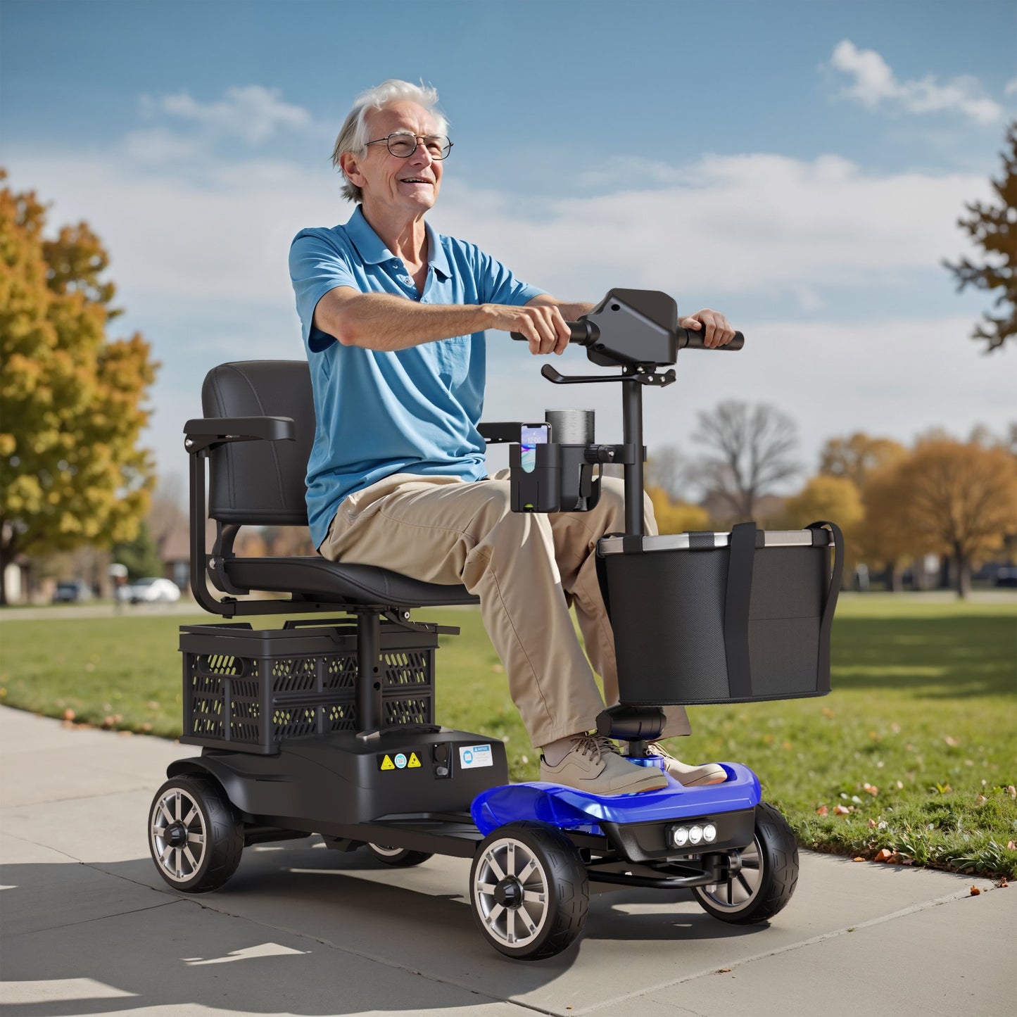 EAGLOG Upgrade 4 Wheels Mobility Scooter with Removable Battery, Compact Heavy Duty Mobile for Travel, Foldable Powered Wheelchair for Adult, 330lbs, Blue
