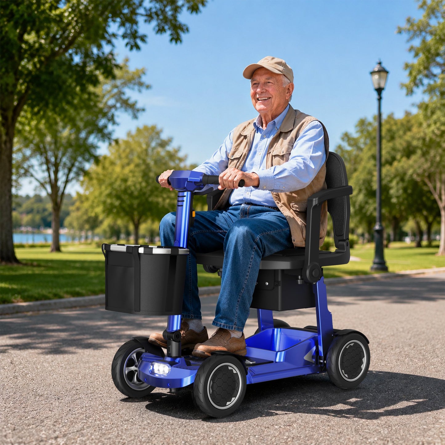 EAGLOG Lightweight Mobility Scooter for Seniors, Foldable Motorized Scooters with Removable Lithium Battery, Pneumatic Tires, Airport Approved, 12.4 Miles Range, 330lb Capacity, Blue
