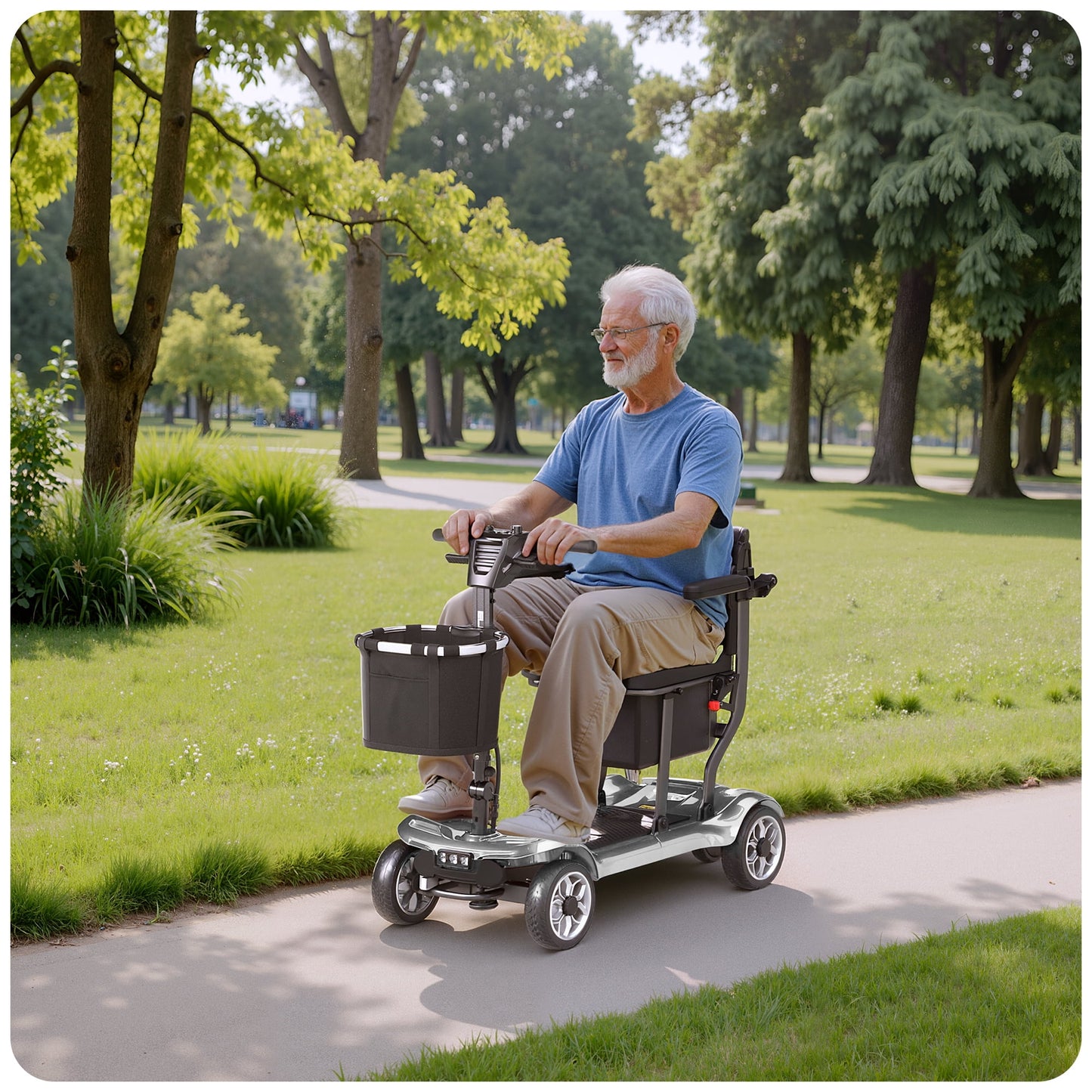 EAGLOG Light Weight 4 Wheels Mobility Scooter for Seniors, Electric Folding Wheelchair Device for Travel, Silver