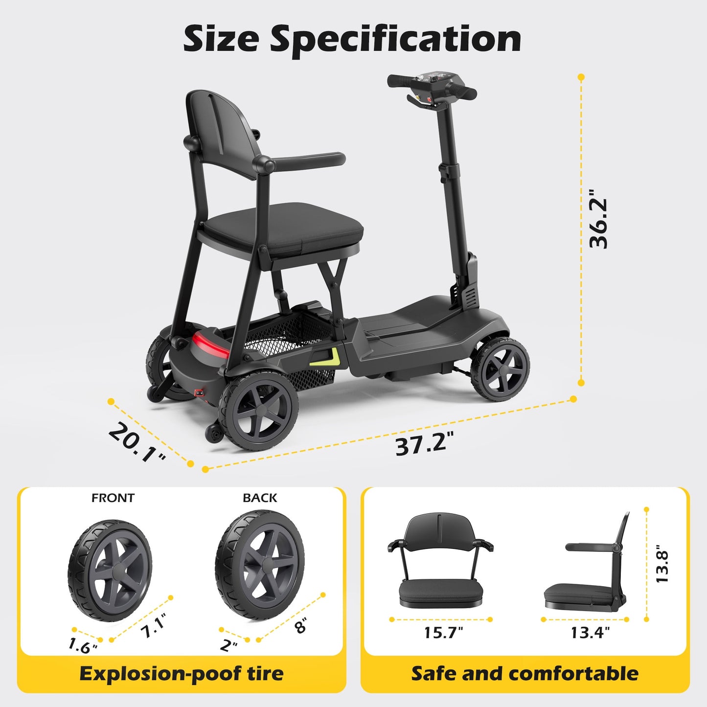 EAGLOG YL-985s Foldable Mobility Scooter for Seniors, 43Lbs Lightweight Aluminum Electric Wheelchair, 1 Lithium Battery, Black