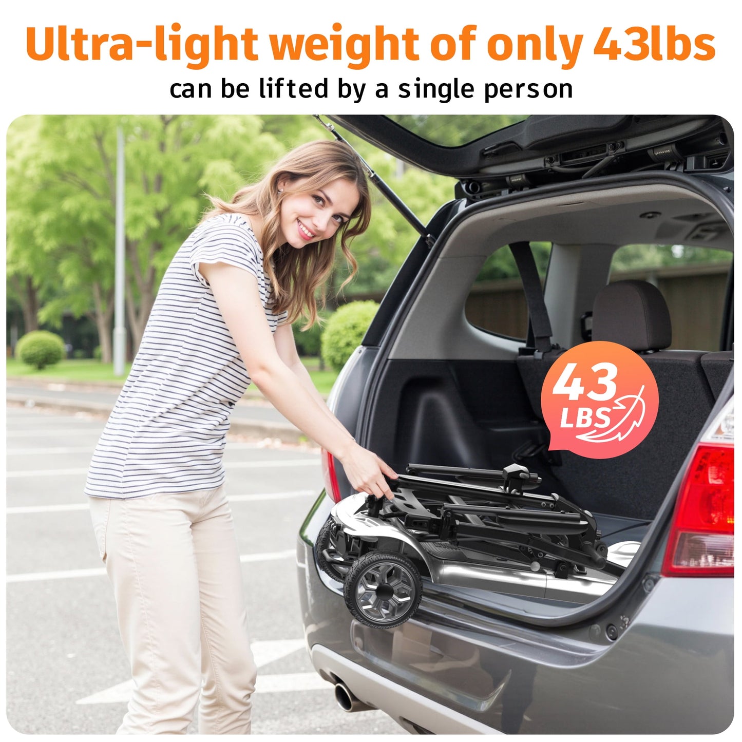 EAGLOG Light Weight 4 Wheels Mobility Scooter for Seniors, Electric Folding Wheelchair Device for Travel, 12.4 Miles Range, Silver