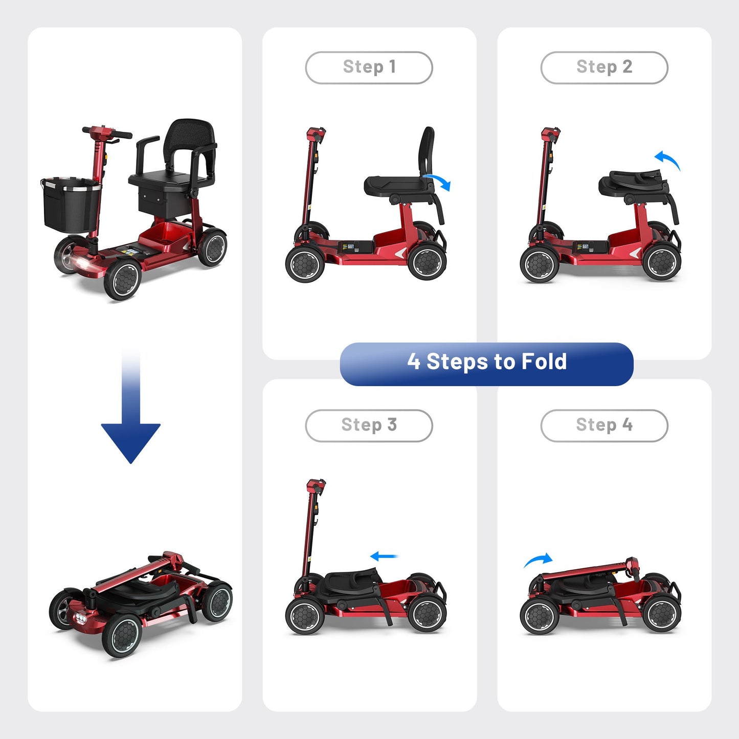 EAGLOG Lightweight Mobility Scooter for Seniors, Foldable Motorized Scooters with Removable Lithium Battery, Pneumatic Tires, Airport Approved, 12.4 Miles Range, 330lb Capacity, Red