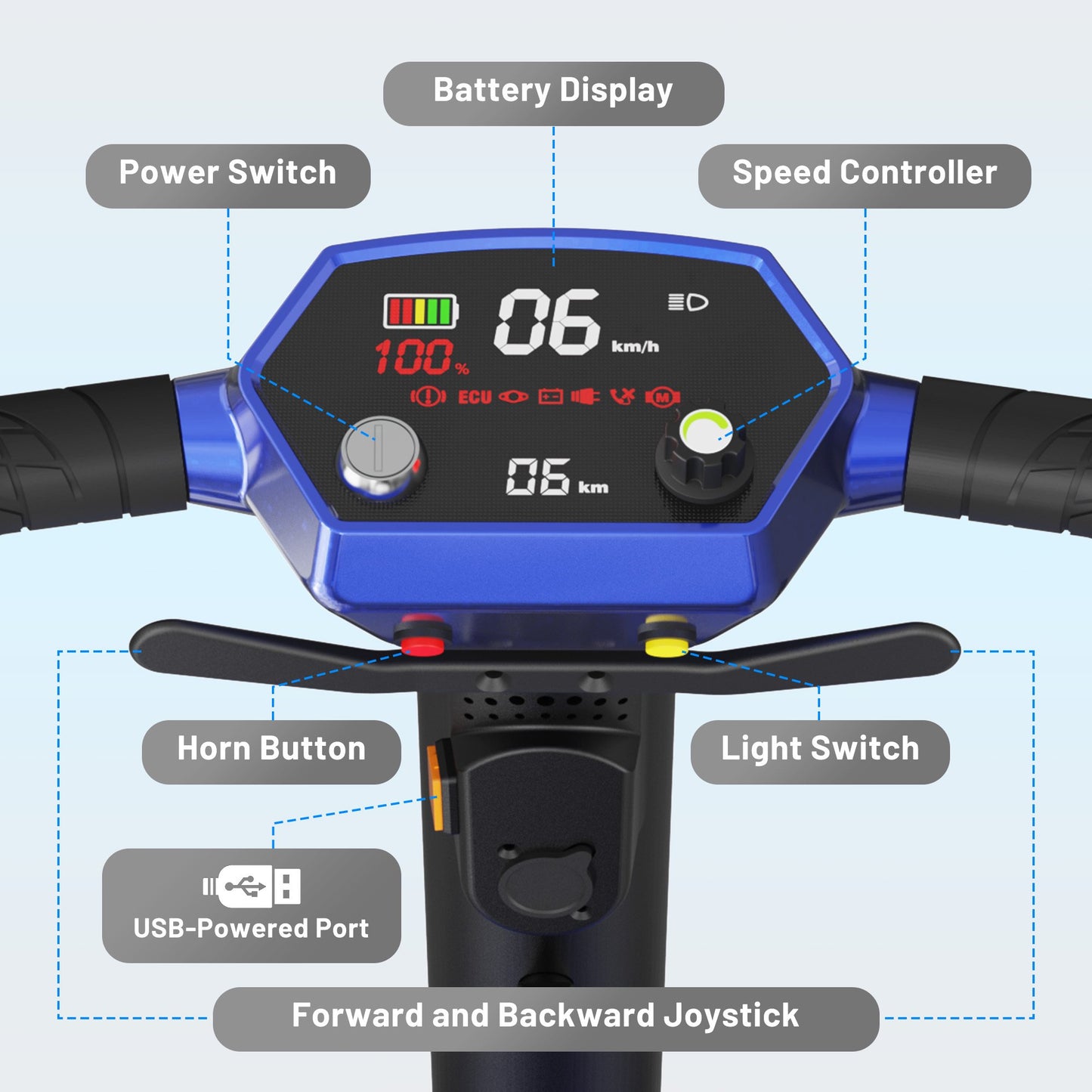 EAGLOG Lightweight Mobility Scooter for Seniors, Foldable Motorized Scooters with Removable Lithium Battery, Pneumatic Tires, Airport Approved, 12.4 Miles Range, 330lb Capacity, Blue
