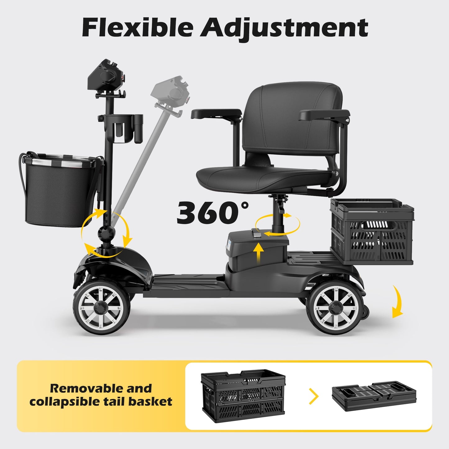 EAGLOG Upgrade 4 Wheels Mobility Scooter with Removable Battery, Compact Heavy Duty Mobile for Travel, Foldable Powered Wheelchair for Adult, 330lbs, Pink