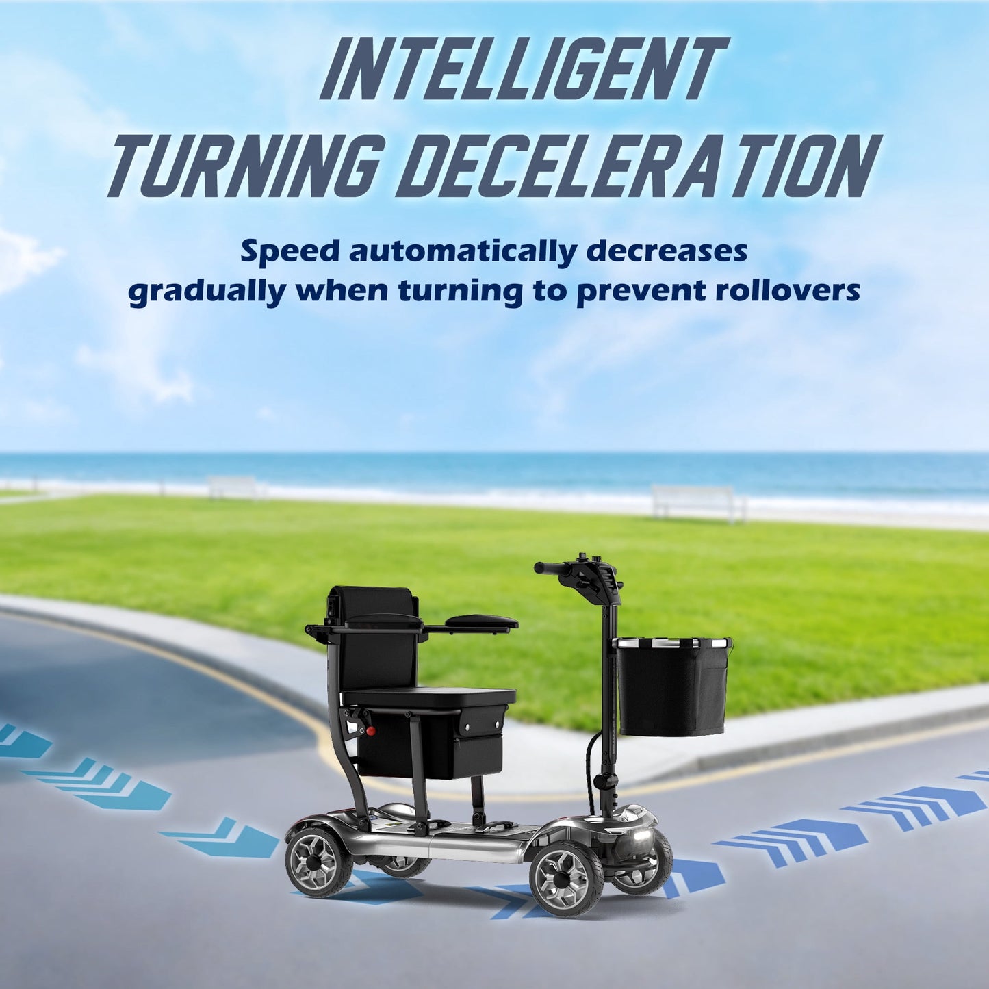 REARFIT Lightweight 4 Wheel Mobility Scooter for Seniors, Cruise Airport Approved, 43lb Foldable Mobility Scooter with Removable Lithium Battery for 30.4 Miles Travel, 300lbs Capacity, Silver