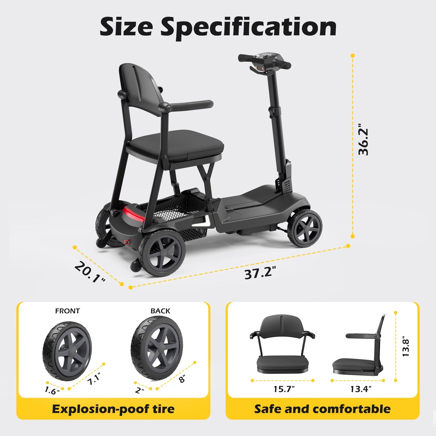 EAGLOG YL-985s Foldable Mobility Scooter for Seniors, 43Lbs Lightweight Aluminum Electric Wheelchair, 2 Lithium Battery, Black