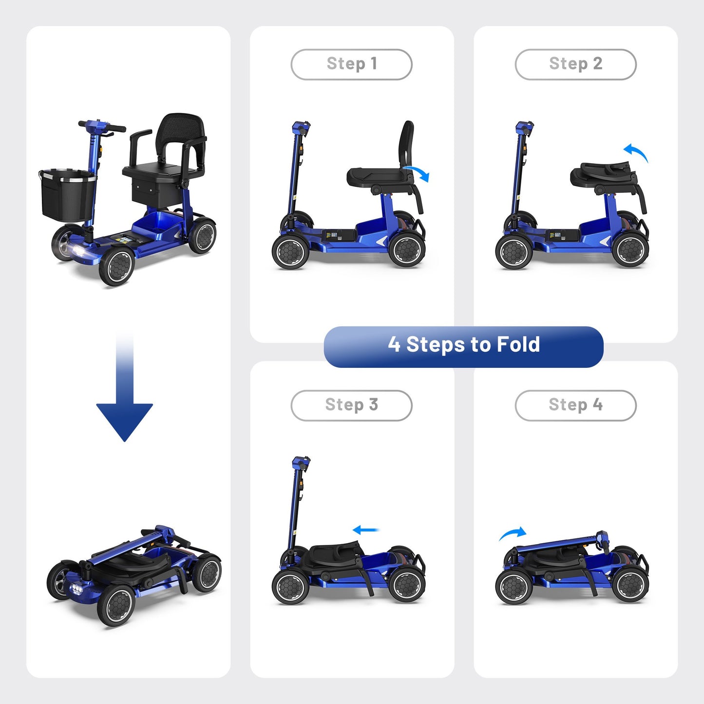EAGLOG Lightweight Mobility Scooter for Seniors, Foldable Motorized Scooters with Removable Lithium Battery, Pneumatic Tires, Airport Approved, 12.4 Miles Range, 330lb Capacity, Blue