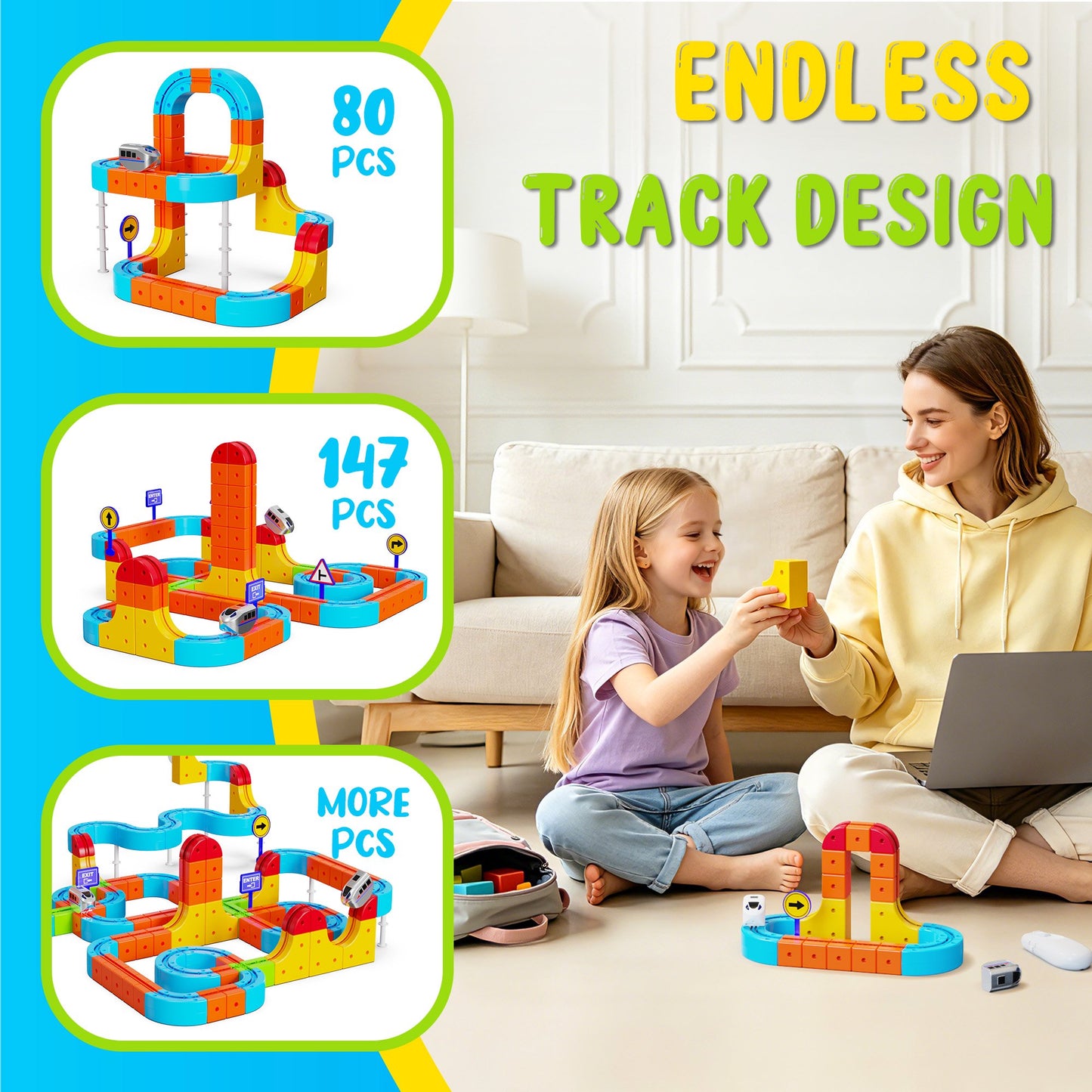 REARFIT Electric Train Set 3D Magic Flexible Race Track for Kids 3 4 5 6 7 8 Years Old, Educational STEM LearningToy for Boys Girls Birthday, Starter Set(56 piece)