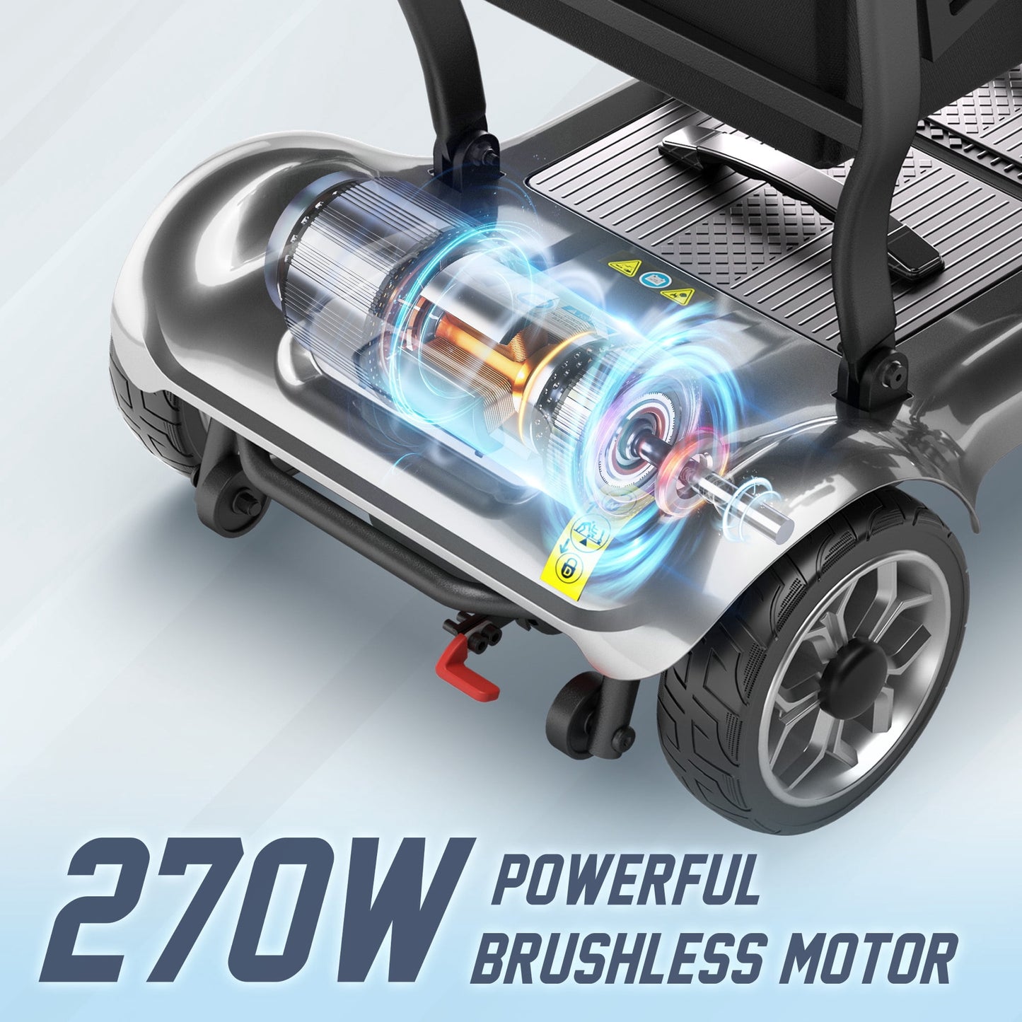 REARFIT Lightweight 4 Wheel Mobility Scooter for Seniors, Cruise Airport Approved, 43lb Foldable Mobility Scooter with Removable Lithium Battery for 12.4 Miles Travel, 300lbs Capacity, Silver