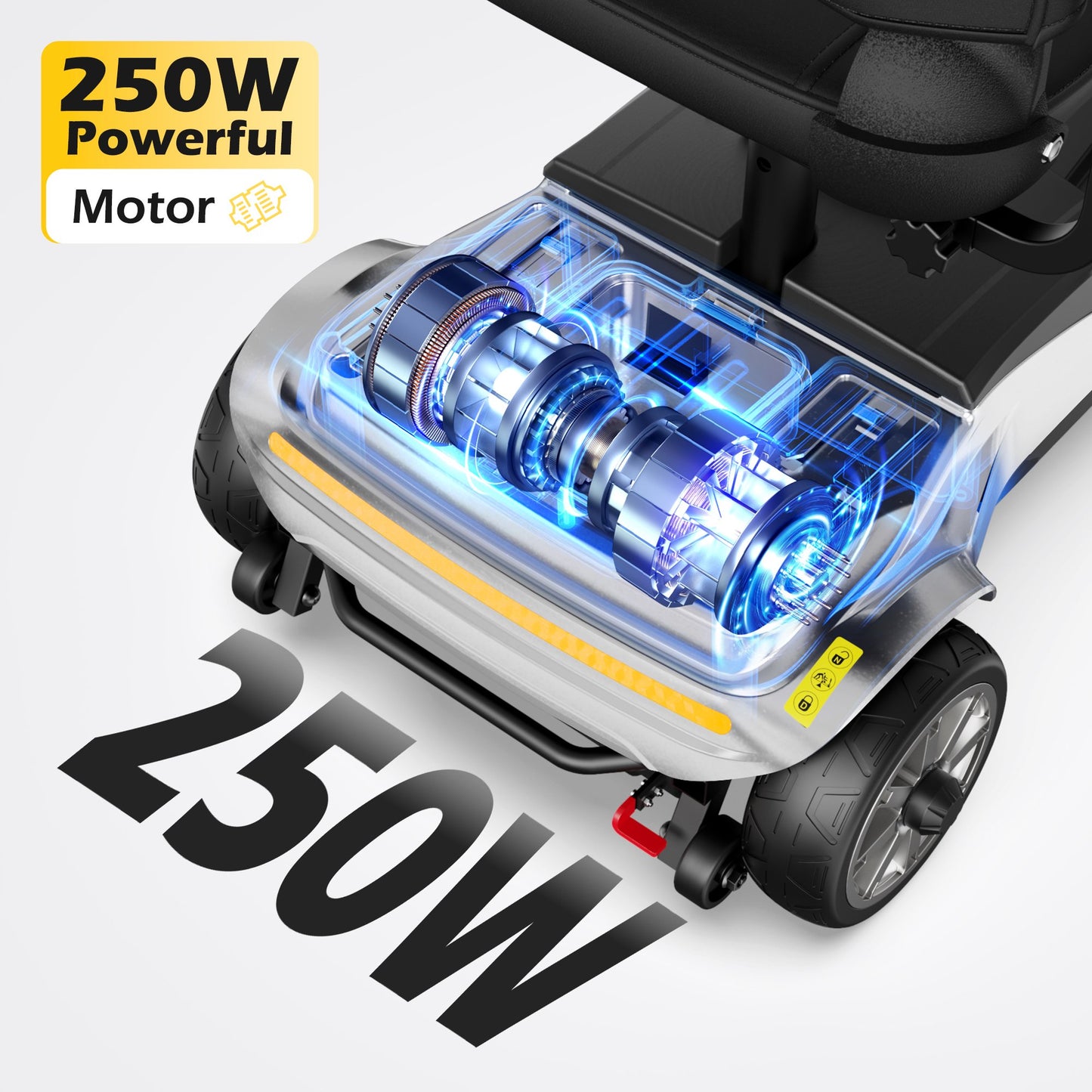 EAGLOG Upgrade 4 Wheels Mobility Scooter with Removable Battery, Compact Heavy Duty Mobile for Travel, Foldable Powered Wheelchair for Adult, 330lbs, 2 Batteries, 30 Miles Range, Silver