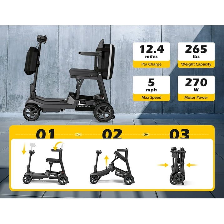EAGLOG YL-985s Foldable Mobility Scooter for Seniors, 43Lbs Lightweight Aluminum Electric Wheelchair, 1 Lithium Battery, Black