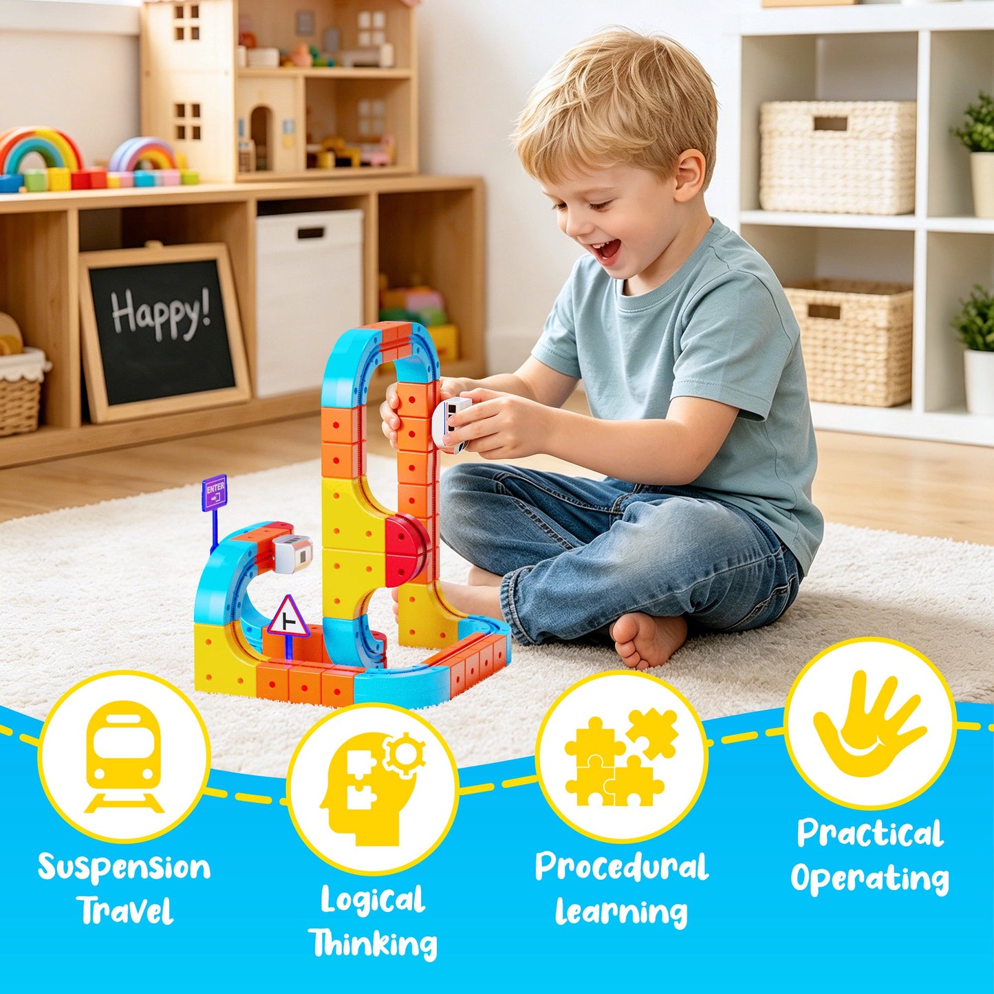 REARFIT Electric Train Set 3D Magic Flexible Race Track for Kids 3 4 5 6 7 8 Years Old, Educational STEM LearningToy for Boys Girls Birthday, Advanced Set(80 Piece)