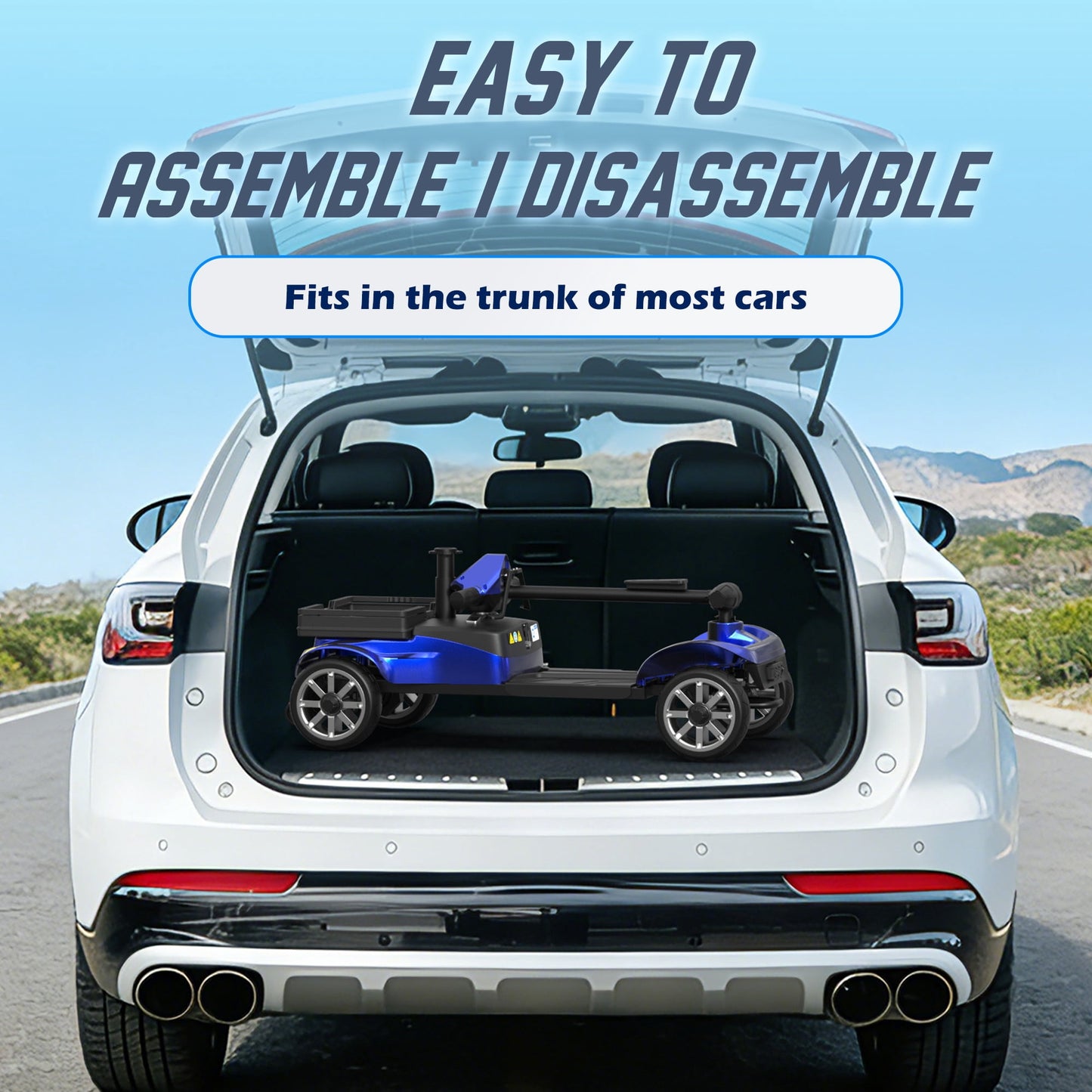 REARFIT Foldable 4 Wheels Mobility Scooter for Seniors, Electric Wheelchair with Detachable Battery, Dual Baskets, Cup & Phone Holder, 330lbs, Blue