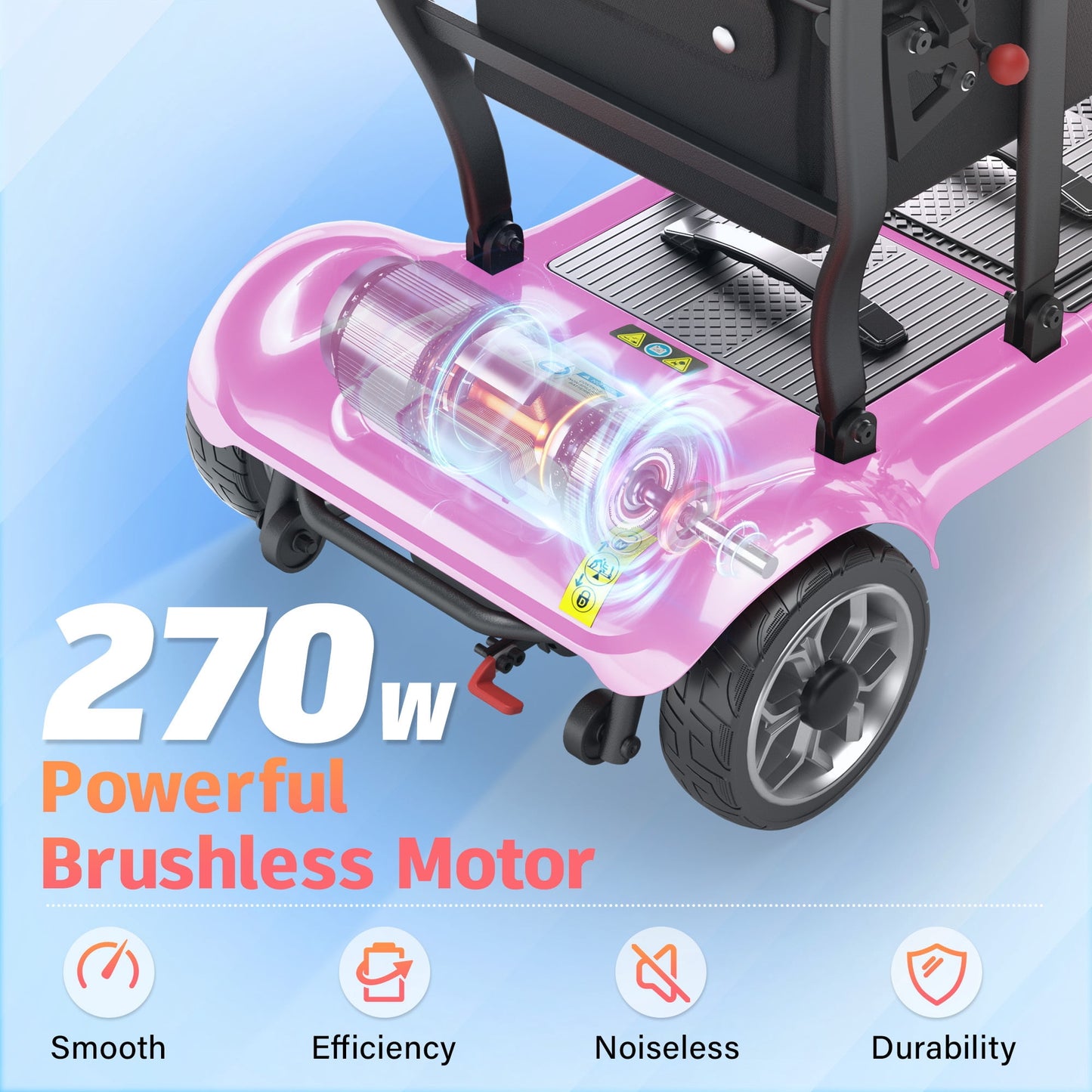 EAGLOG Light Weight 4 Wheels Mobility Scooter for Seniors, Electric Folding Wheelchair Device for Travel, Pink