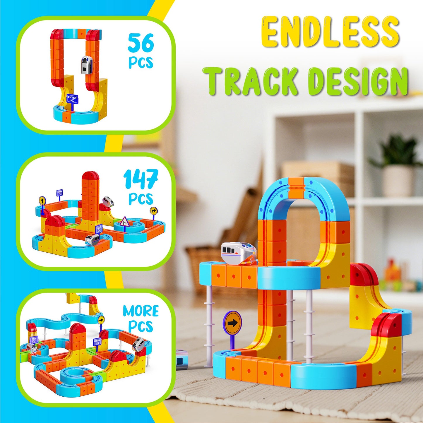 REARFIT Electric Train Set 3D Magic Flexible Race Track for Kids 3 4 5 6 7 8 Years Old, Educational STEM LearningToy for Boys Girls Birthday, Advanced Set(80 Piece)