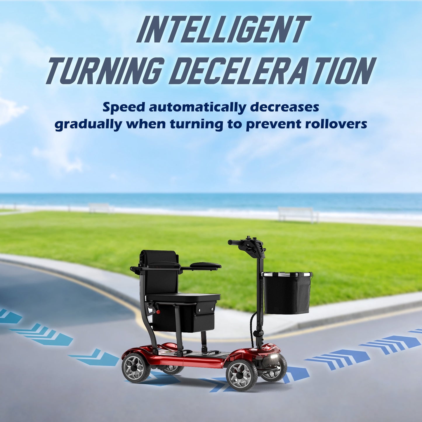 REARFIT Lightweight 4 Wheel Mobility Scooter for Seniors, Cruise Airport Approved, 43lb Foldable Mobility Scooter with Removable Lithium Battery for 24.8 Miles Travel, 300lbs Capacity, Red