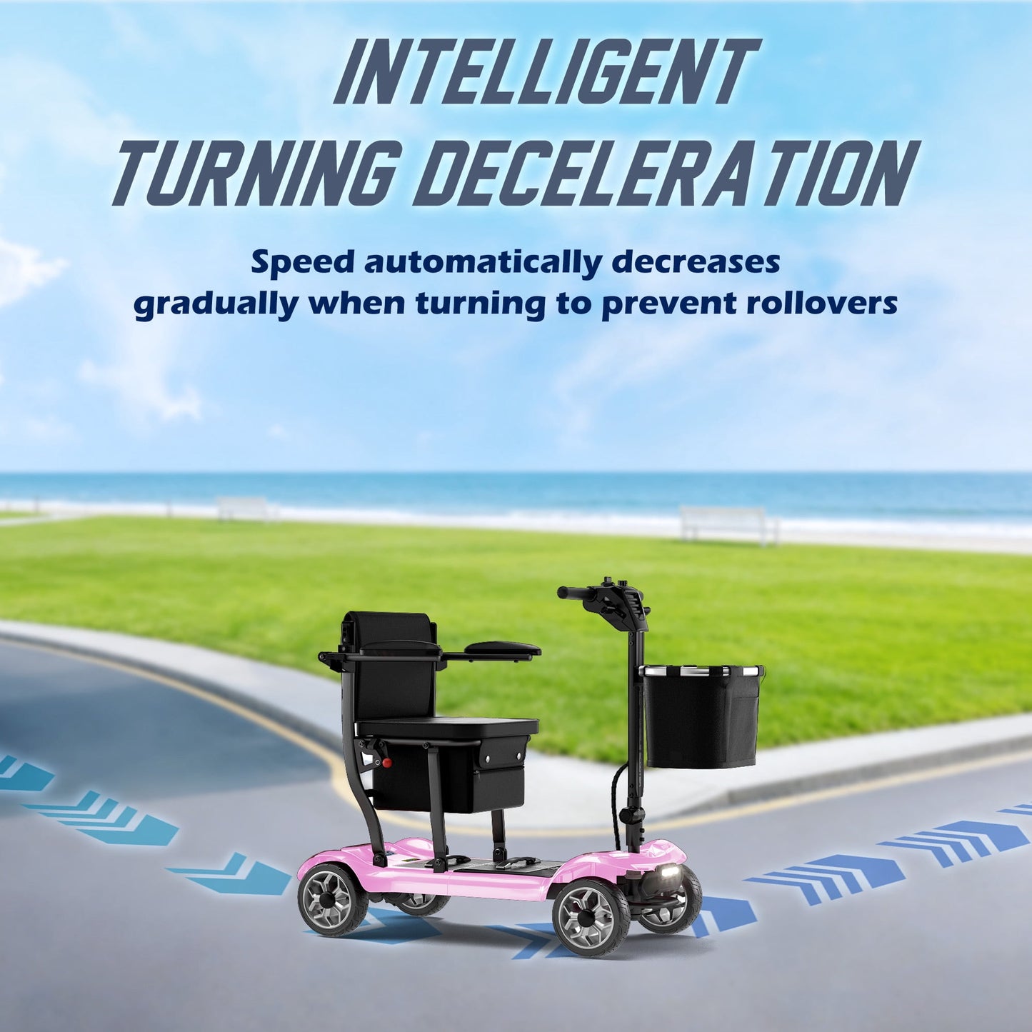 REARFIT Lightweight 4 Wheel Mobility Scooter for Seniors, Cruise Airport Approved, 43lb Foldable Mobility Scooter with Removable Lithium Battery for 12.4 Miles Travel, 300lbs Capacity, Pink