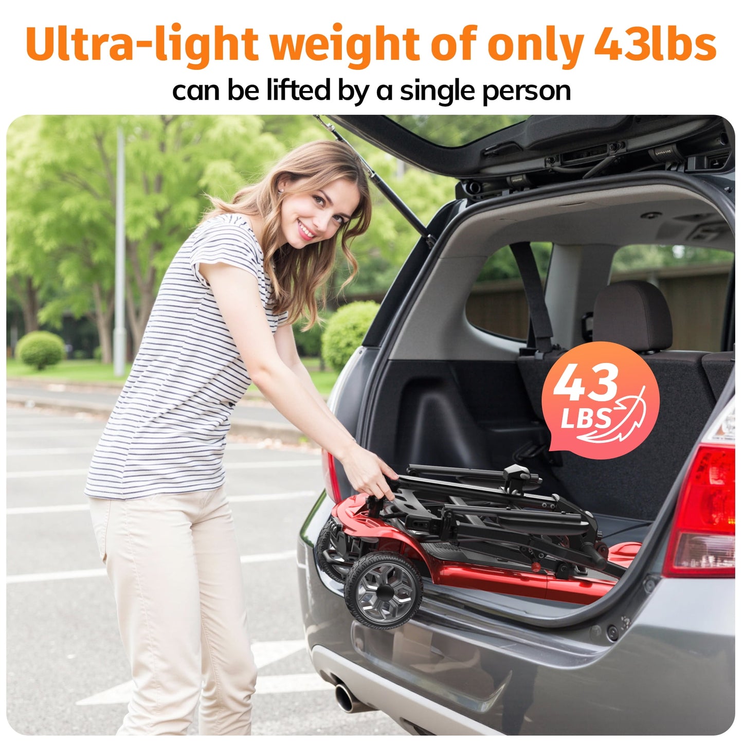 EAGLOG Light Weight 4 Wheels Mobility Scooter for Seniors, Electric Folding Wheelchair Device for Travel, Red