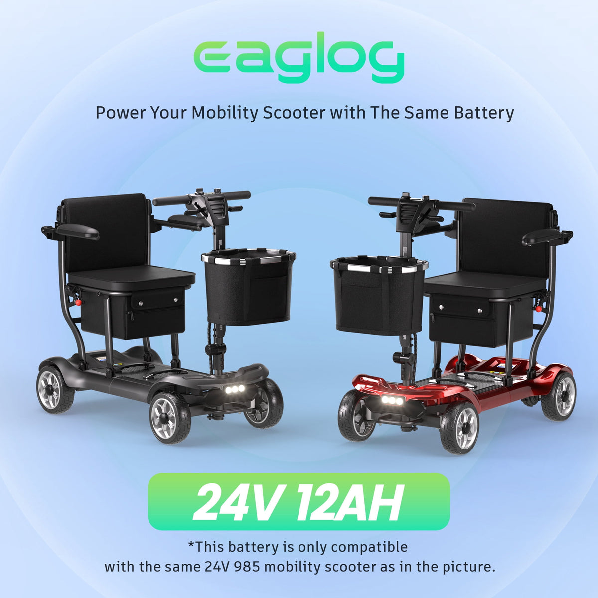 EAGLOG Lithium Battery for YL-985 Mobility Scooters, 24V 12AH, Provides 12 Miles Range