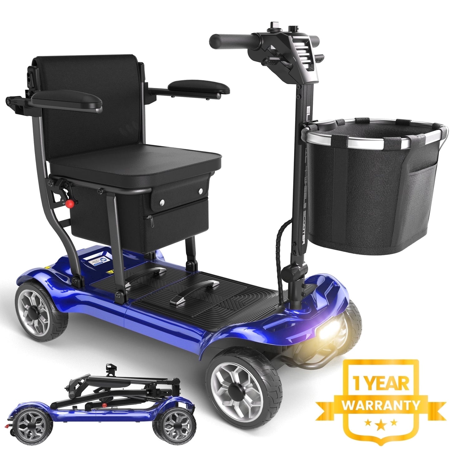 EAGLOG Light Weight 4 Wheels Mobility Scooter for Seniors, Electric Folding Wheelchair Device for Travel, Blue