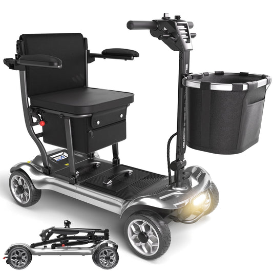 EAGLOG Light Weight 4 Wheels Mobility Scooter for Seniors, Electric Folding Wheelchair Device for Travel, Silver
