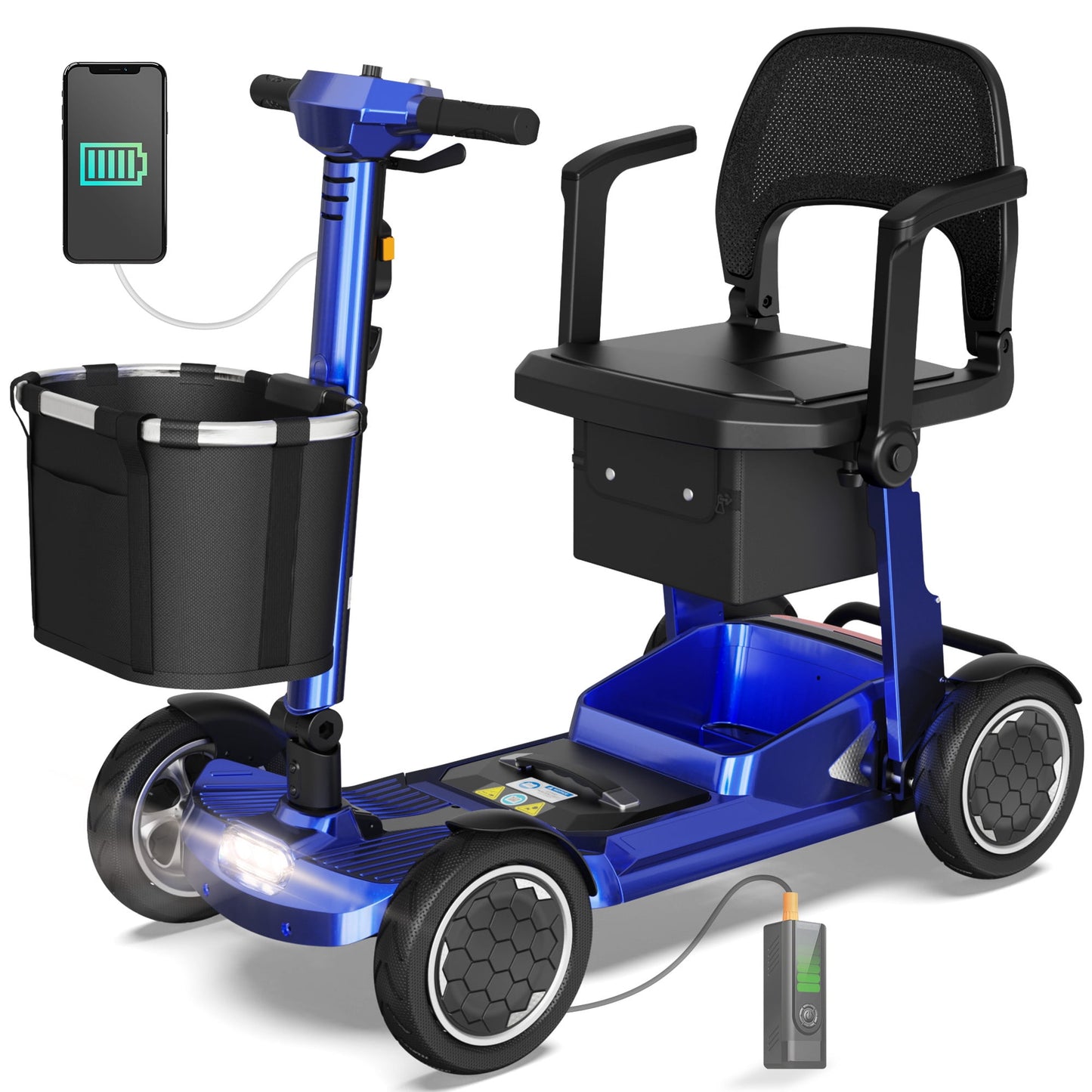 EAGLOG Lightweight Mobility Scooter for Seniors, Foldable Motorized Scooters with Removable Lithium Battery, Pneumatic Tires, Airport Approved, 12.4 Miles Range, 330lb Capacity, Blue