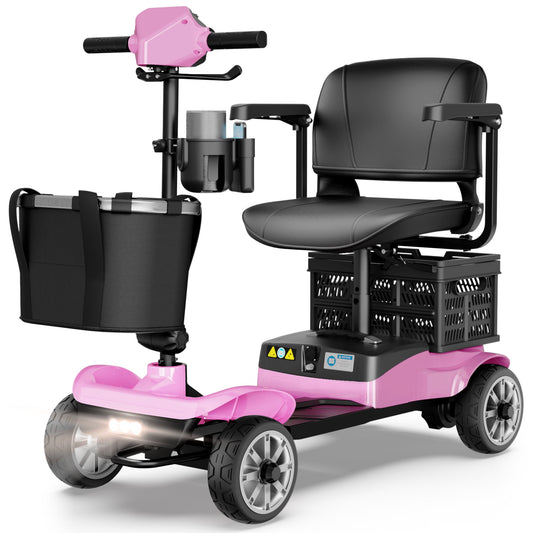 EAGLOG Upgrade 4 Wheels Mobility Scooter with Removable Battery, Compact Heavy Duty Mobile for Travel, Foldable Powered Wheelchair for Adult, 330lbs, 2 Batteries, 30 Miles Range, Pink