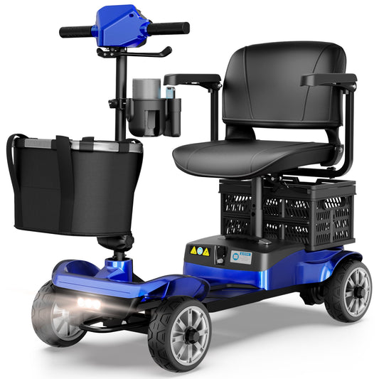 EAGLOG Upgrade 4 Wheels Mobility Scooter with Removable Battery, Compact Heavy Duty Mobile for Travel, Foldable Powered Wheelchair for Adult, 330lbs, 2 Batteries, 30 Miles Range, Blue