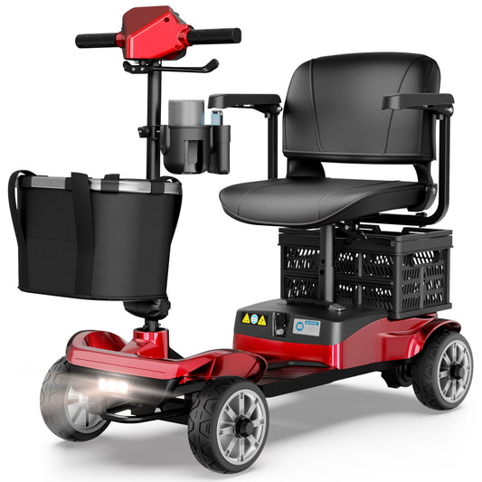 EAGLOG Upgrade 4 Wheels Mobility Scooter with Removable Battery, Compact Heavy Duty Mobile for Travel, Foldable Powered Wheelchair for Adult, 330lbs, 2 Batteries, 30 Miles Range, Red