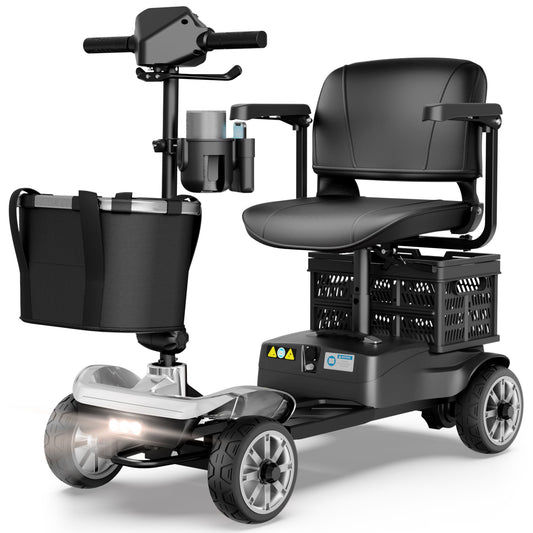 EAGLOG Upgrade 4 Wheels Mobility Scooter with Removable Battery, Compact Heavy Duty Mobile for Travel, Foldable Powered Wheelchair for Adult, 330lbs, Silver