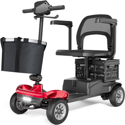 EAGLOG Upgrade 4 Wheels Mobility Scooter with Removable Battery, Compact Heavy Duty Mobile for Travel, Foldable Powered Wheelchair for Adult, 330lbs, Red