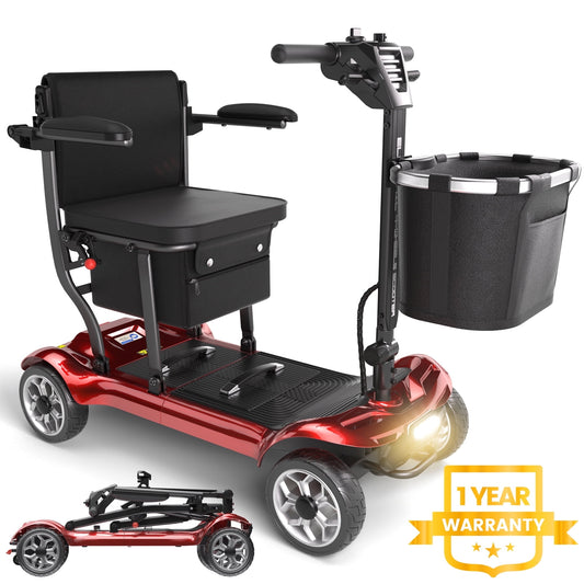 EAGLOG Light Weight 4 Wheels Mobility Scooter for Seniors, Electric Folding Wheelchair Device for Travel, Red