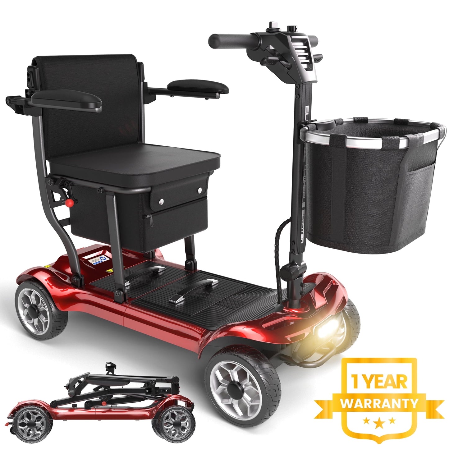 EAGLOG Light Weight 4 Wheels Mobility Scooter for Seniors, Electric Folding Wheelchair Device for Travel, Red