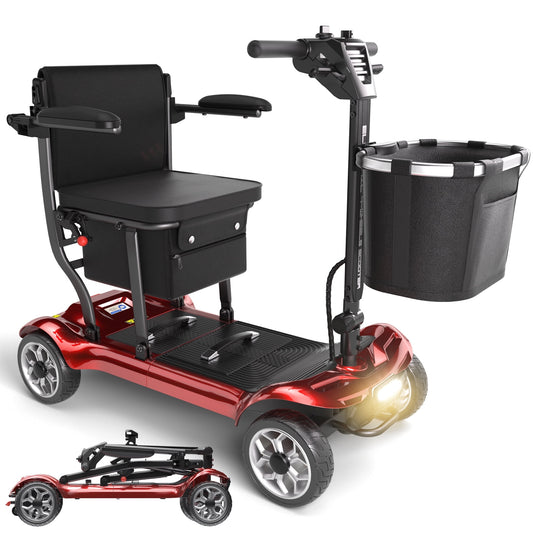 EAGLOG Light Weight 4 Wheels Mobility Scooter for Seniors, Electric Folding Wheelchair Device for Travel, Red
