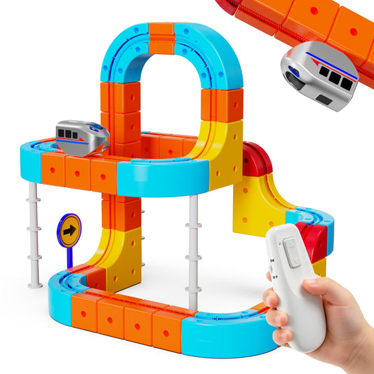 REARFIT Electric Train Set 3D Magic Flexible Race Track for Kids 3 4 5 6 7 8 Years Old, Educational STEM LearningToy for Boys Girls Birthday, Advanced Set(80 Piece)