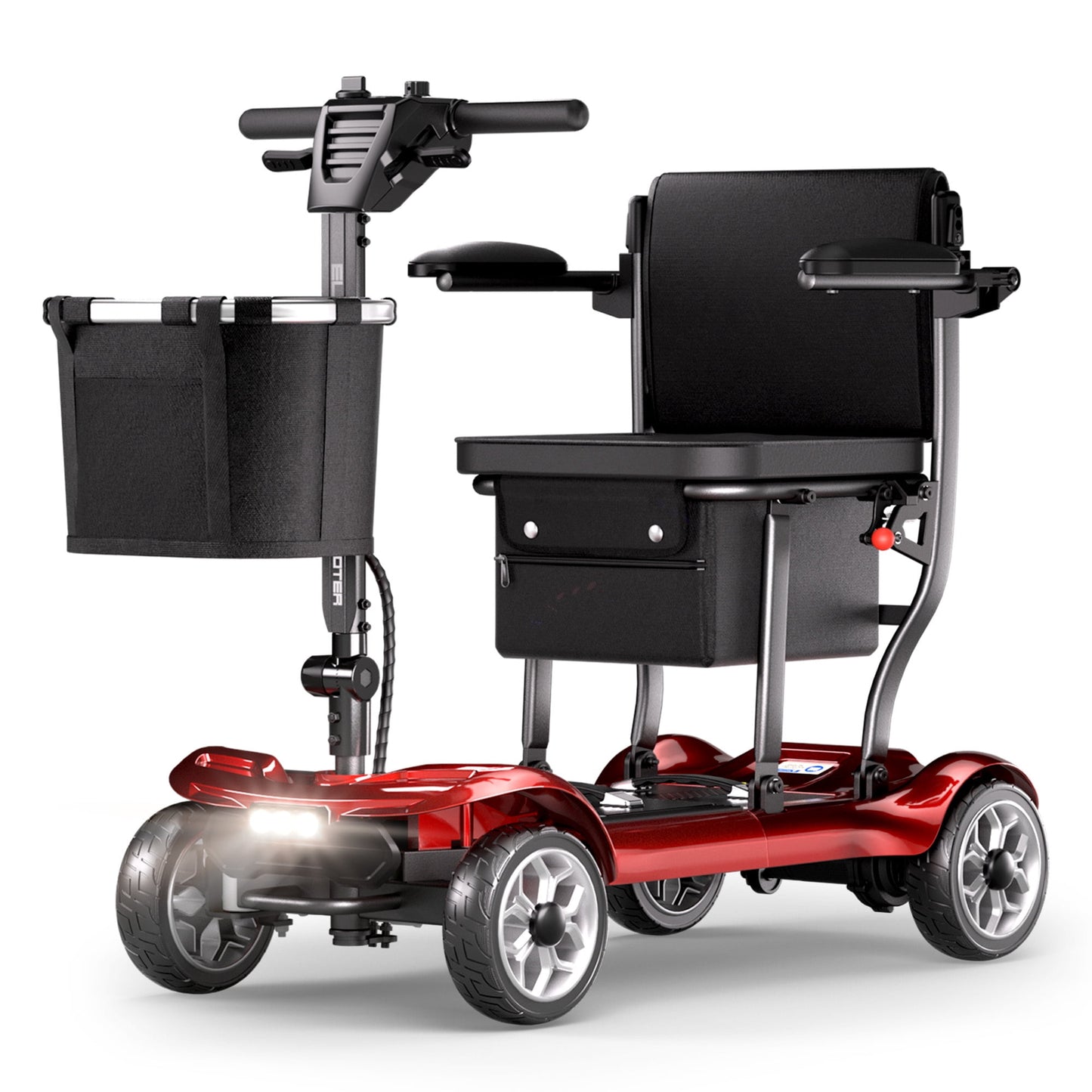 REARFIT Lightweight 4 Wheel Mobility Scooter for Seniors, Cruise Airport Approved, 43lb Foldable Mobility Scooter with Removable Lithium Battery for 24.8 Miles Travel, 300lbs Capacity, Red