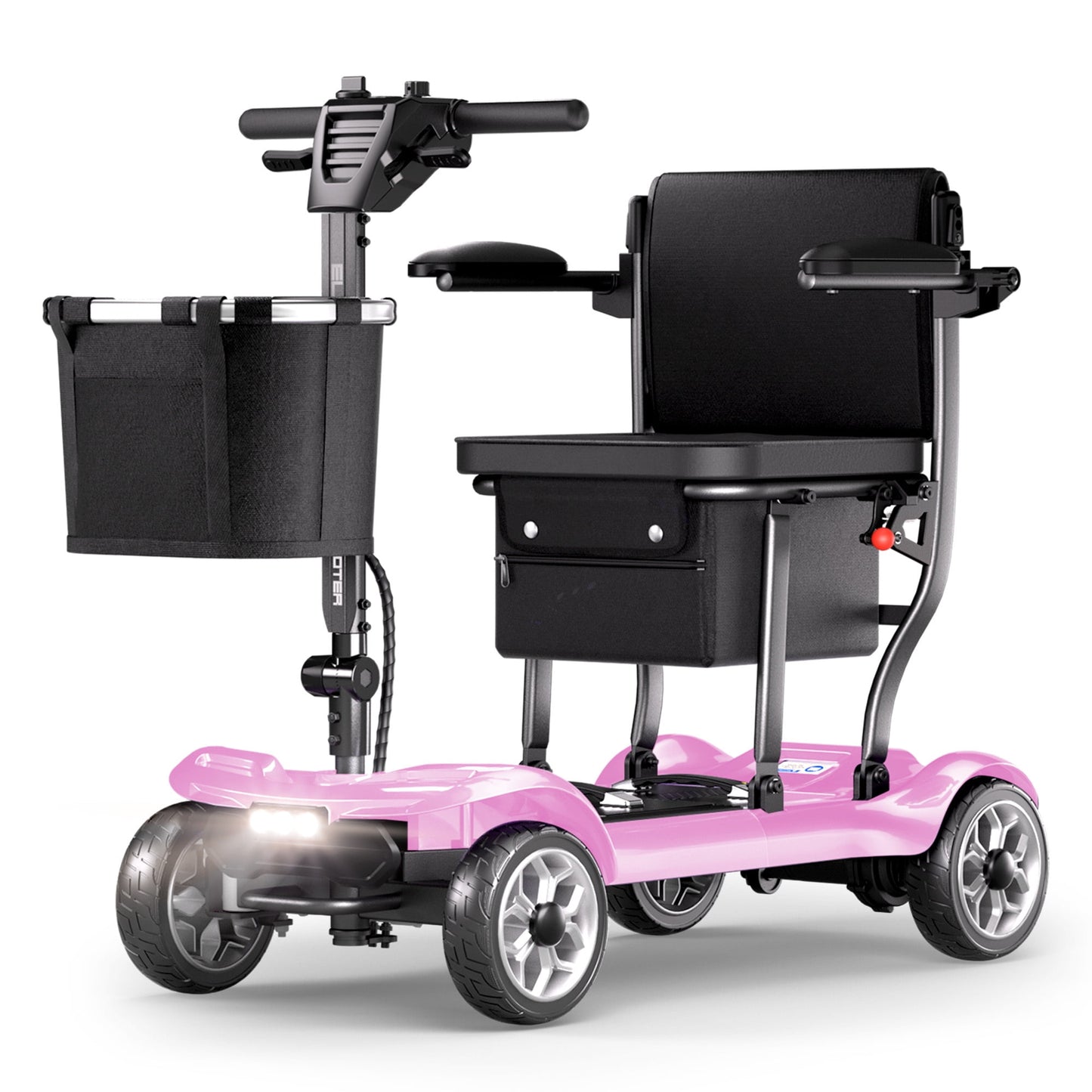REARFIT Lightweight 4 Wheel Mobility Scooter for Seniors, Cruise Airport Approved, 43lb Foldable Mobility Scooter with Removable Lithium Battery for 24.8 Miles Travel, 300lbs Capacity, Pink