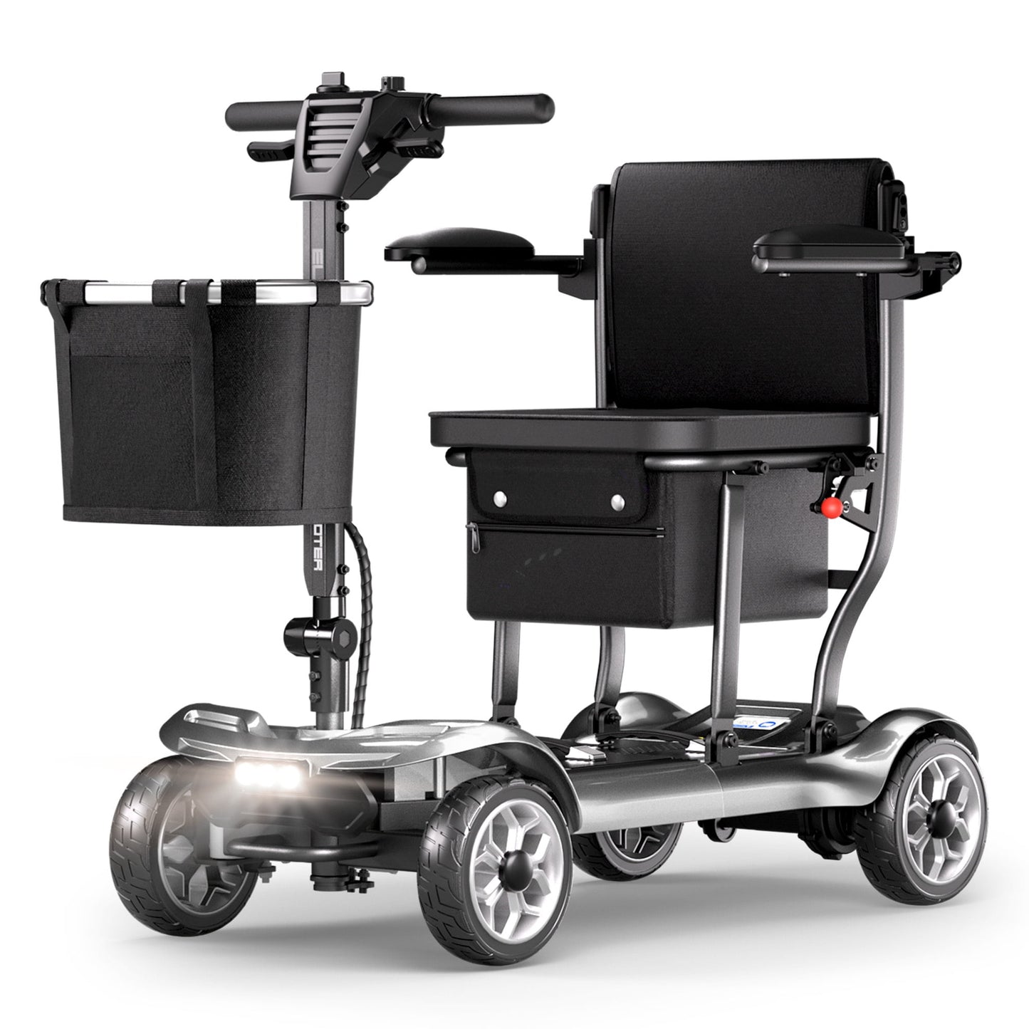 REARFIT Lightweight 4 Wheel Mobility Scooter for Seniors, Cruise Airport Approved, 43lb Foldable Mobility Scooter with Removable Lithium Battery for 24.8 Miles Travel, 300lbs Capacity, Silver