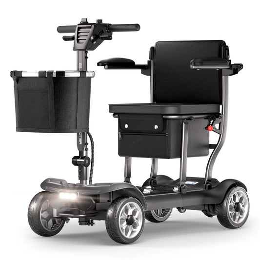 REARFIT Lightweight 4 Wheel Mobility Scooter for Seniors, Cruise Airport Approved, 43lb Foldable Mobility Scooter with Removable Lithium Battery for 30.4 Miles Travel, 300lbs Capacity, Black