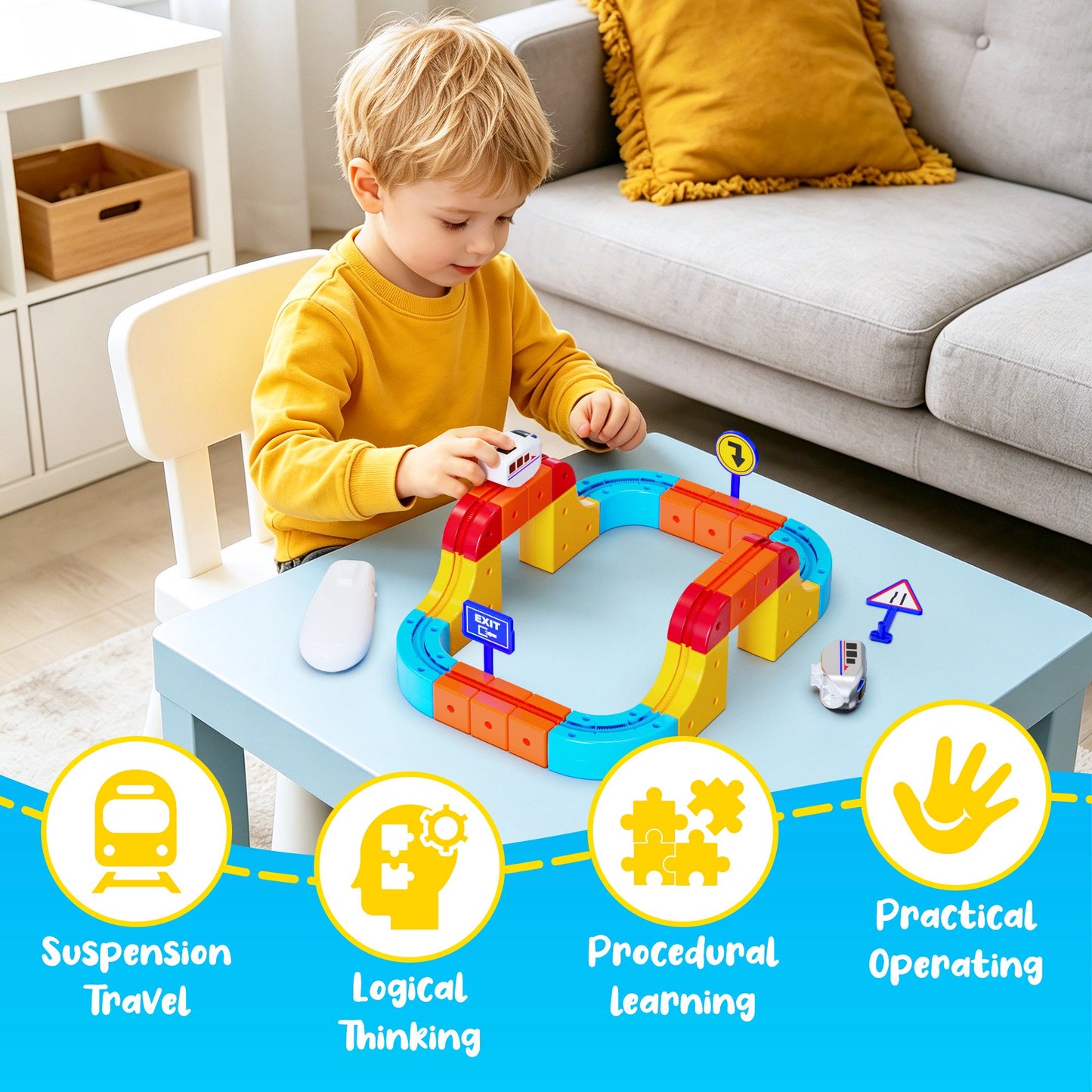 REARFIT Electric Train Set 3D Magic Flexible Race Track for Kids 3 4 5 6 7 8 Years Old, Educational STEM LearningToy for Boys Girls Birthday, Starter Set(56 piece)