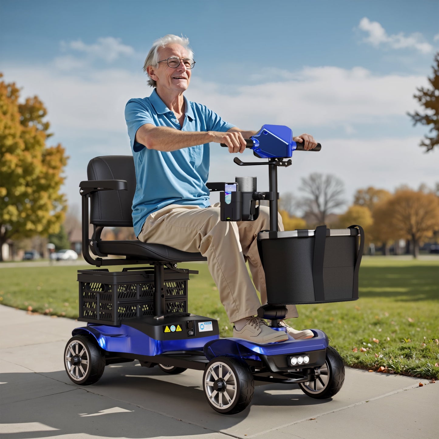 EAGLOG Upgrade 4 Wheels Mobility Scooter with Removable Battery, Compact Heavy Duty Mobile for Travel, Foldable Powered Wheelchair for Adult, 330lbs, Blue
