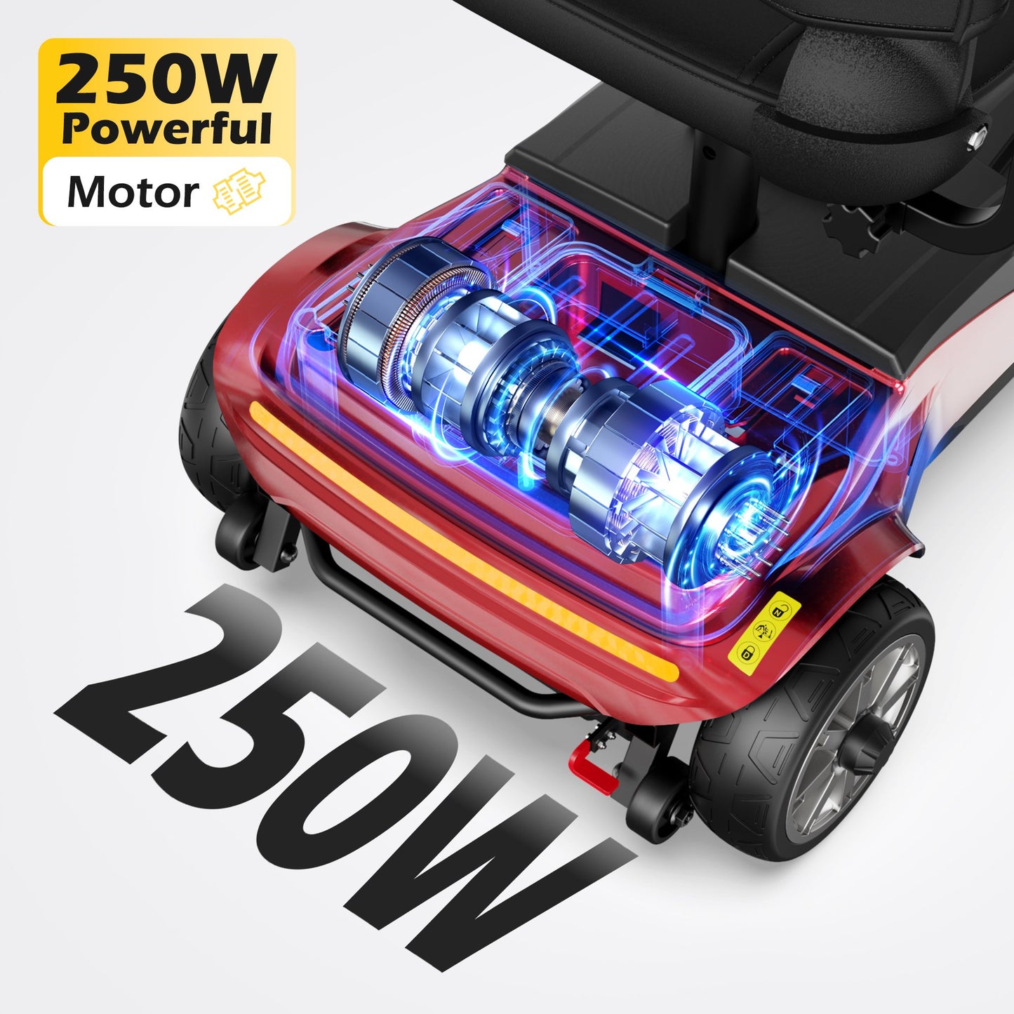 EAGLOG Upgrade 4 Wheels Mobility Scooter with Removable Battery, Compact Heavy Duty Mobile for Travel, Foldable Powered Wheelchair for Adult, 330lbs, 2 Batteries, 30 Miles Range, Red