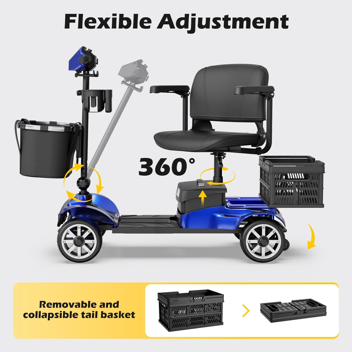 EAGLOG Upgrade 4 Wheels Mobility Scooter with Removable Battery, Compact Heavy Duty Mobile for Travel, Foldable Powered Wheelchair for Adult, 330lbs, 2 Batteries, 30 Miles Range, Blue