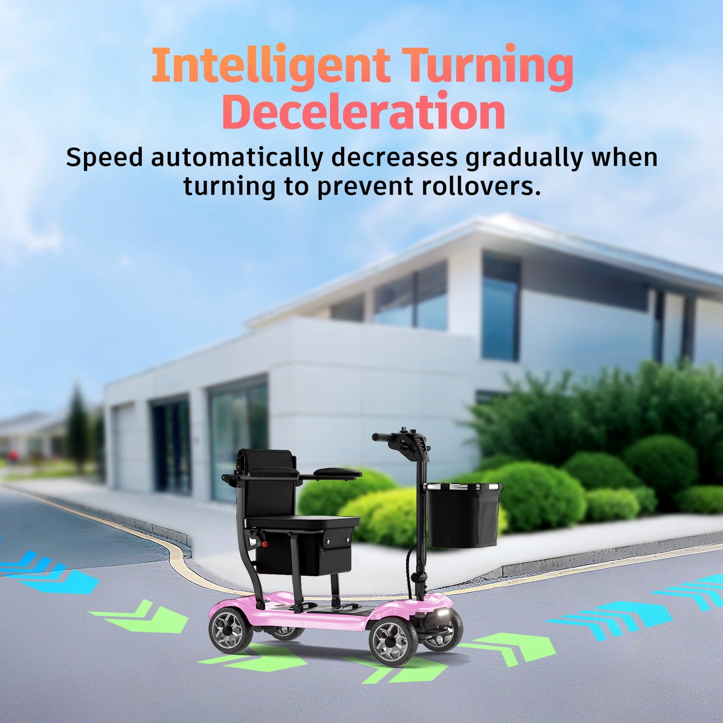EAGLOG Light Weight 4 Wheels Mobility Scooter for Seniors, Electric Folding Wheelchair Device for Travel, Pink